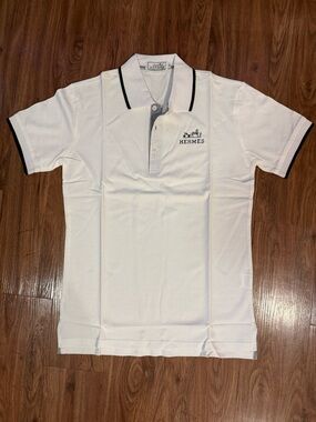 Hermes White Polo with Black Contrast Trim Unisex EUR Size XXL